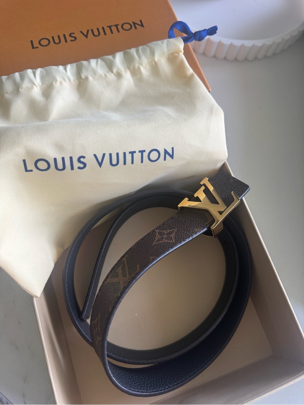 Louis Vuitton Brown Monogram Belt with Gold LV Buckle 85cm / 34in